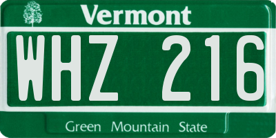 VT license plate WHZ216