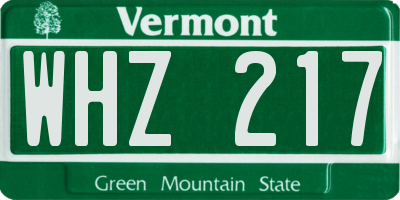 VT license plate WHZ217