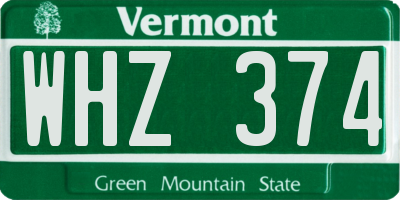 VT license plate WHZ374