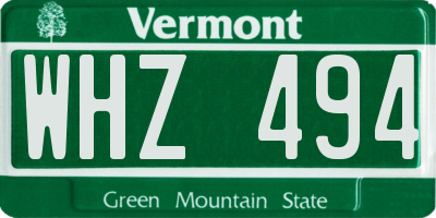 VT license plate WHZ494