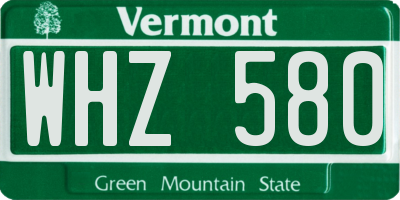 VT license plate WHZ580