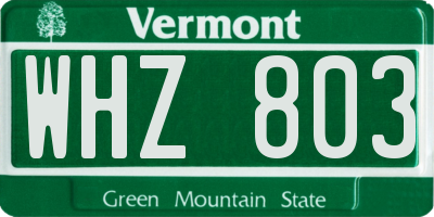 VT license plate WHZ803