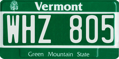 VT license plate WHZ805