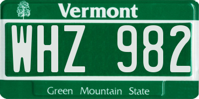 VT license plate WHZ982