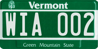 VT license plate WIA002