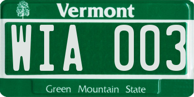 VT license plate WIA003