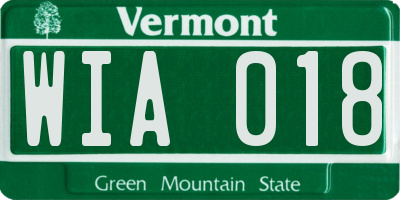 VT license plate WIA018