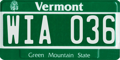 VT license plate WIA036