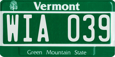 VT license plate WIA039