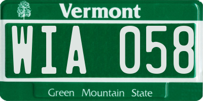 VT license plate WIA058
