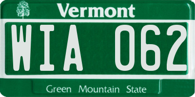 VT license plate WIA062