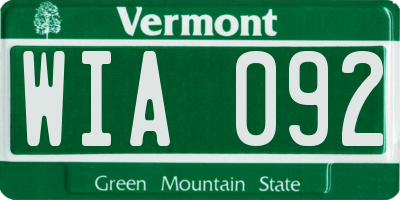 VT license plate WIA092