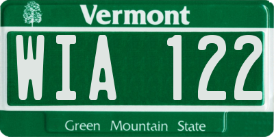 VT license plate WIA122