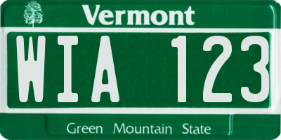 VT license plate WIA123