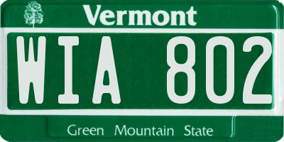 VT license plate WIA802