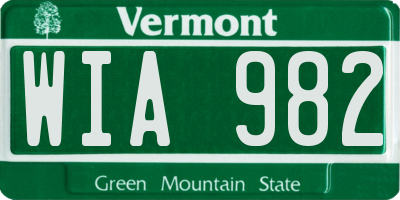 VT license plate WIA982
