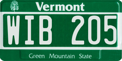 VT license plate WIB205