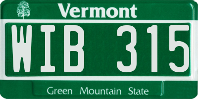 VT license plate WIB315
