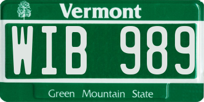 VT license plate WIB989