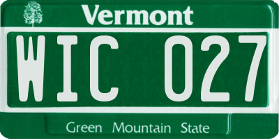VT license plate WIC027