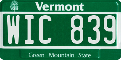 VT license plate WIC839