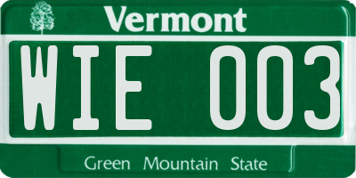 VT license plate WIE003
