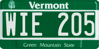 VT license plate WIE205