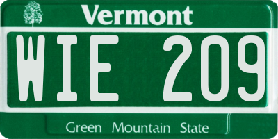 VT license plate WIE209