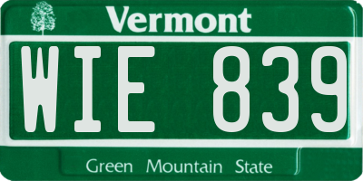 VT license plate WIE839