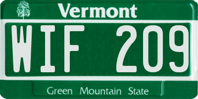VT license plate WIF209