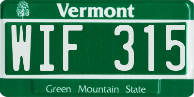 VT license plate WIF315
