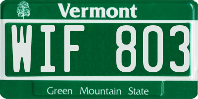 VT license plate WIF803