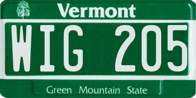 VT license plate WIG205