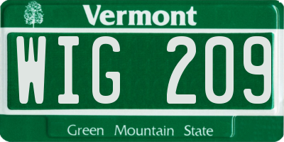 VT license plate WIG209