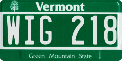 VT license plate WIG218