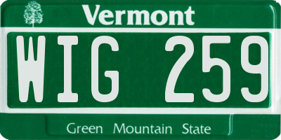 VT license plate WIG259