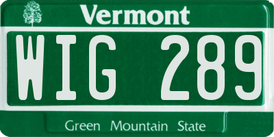 VT license plate WIG289