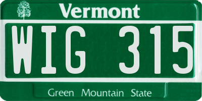 VT license plate WIG315