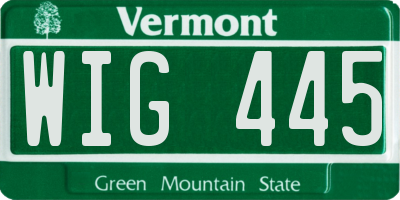 VT license plate WIG445