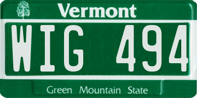 VT license plate WIG494