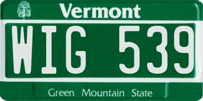 VT license plate WIG539
