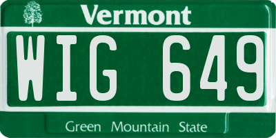 VT license plate WIG649