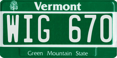 VT license plate WIG670