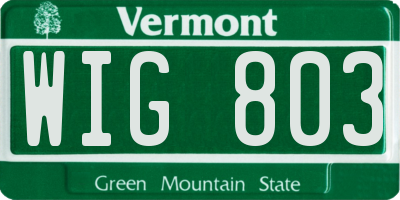 VT license plate WIG803
