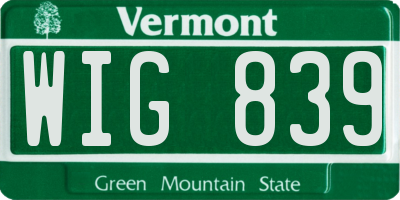 VT license plate WIG839