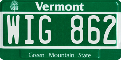 VT license plate WIG862
