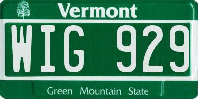VT license plate WIG929