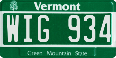 VT license plate WIG934