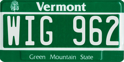 VT license plate WIG962