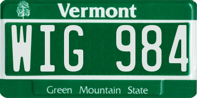 VT license plate WIG984